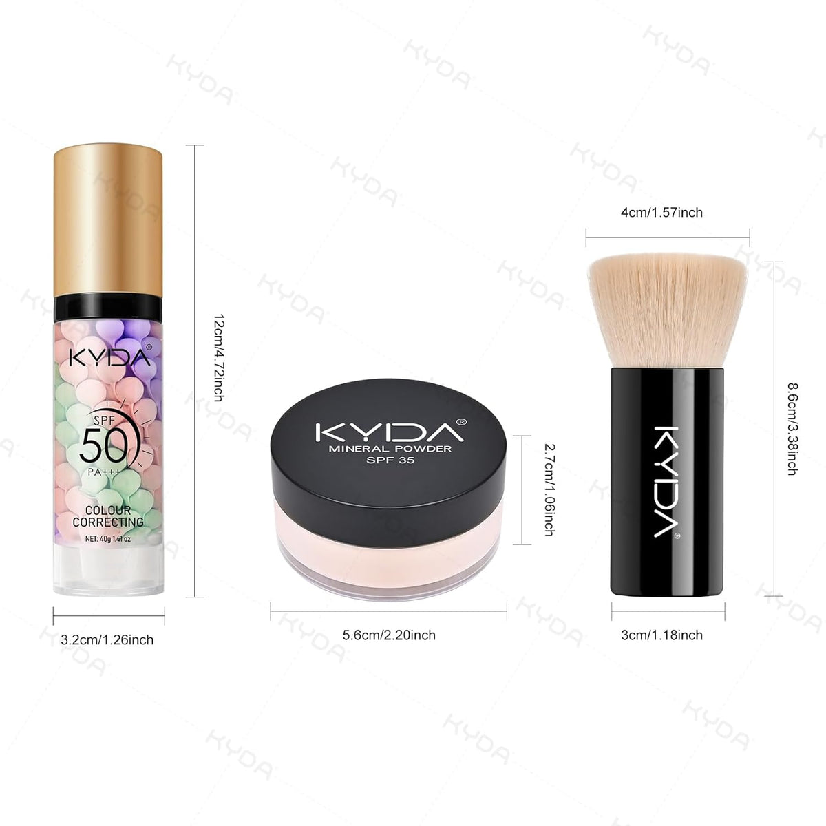 KYDA Mineral Makeup Kit, Includes SPF 50 Color Correcting Primer, SPF 35 Loose Powder Foundation + Translucent Loose Setting Powder, Foundation Brush, Makeup Starter Set, Travel Size - Fair Light