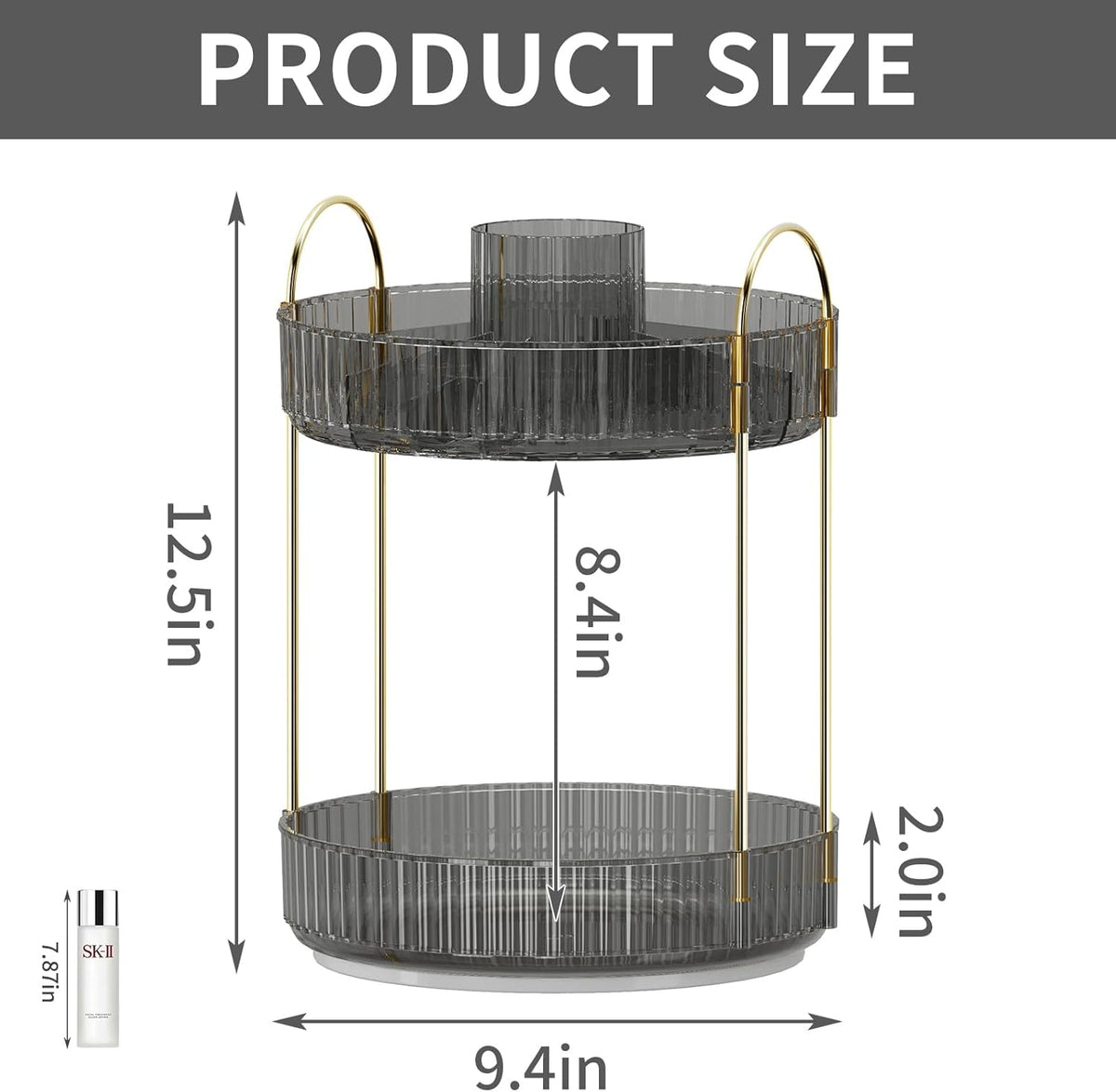 360° Rotating Makeup Organizer, Large-Capacity Skincare Make Up Storage 2 Tier Perfume Organizers Cosmetic Dresser Organizer with Makeup Brush Holder, Fits Bedroom, Bathroom, Vanity Shelf Countertop