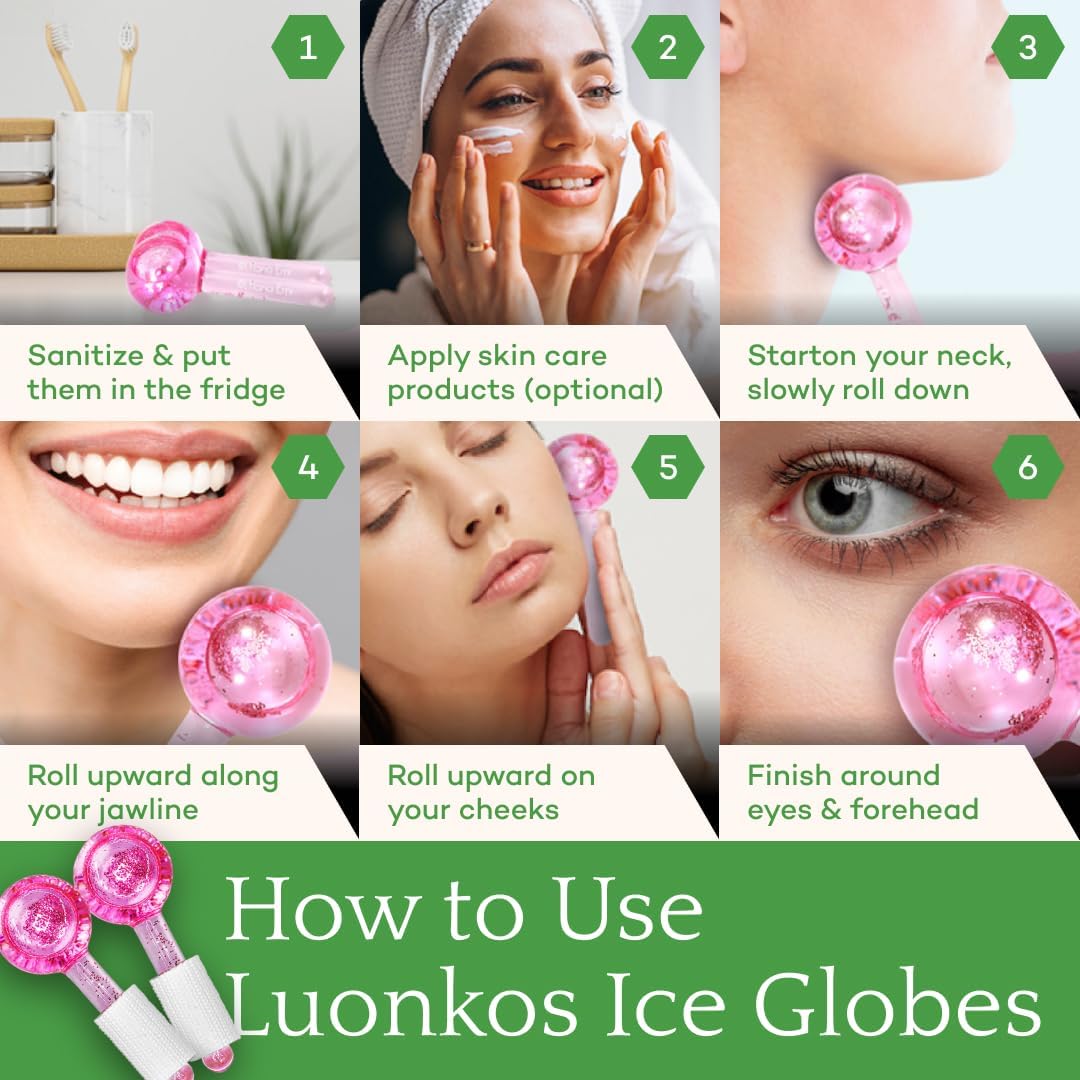 LUONKOS Ice Globes for Face - Pink, Set of 2 - Unbreakable Reusable Glass Gua Sha Tool & Lymphatic Drainage Massager - Skincare Tools for Puffiness & Dark Circles