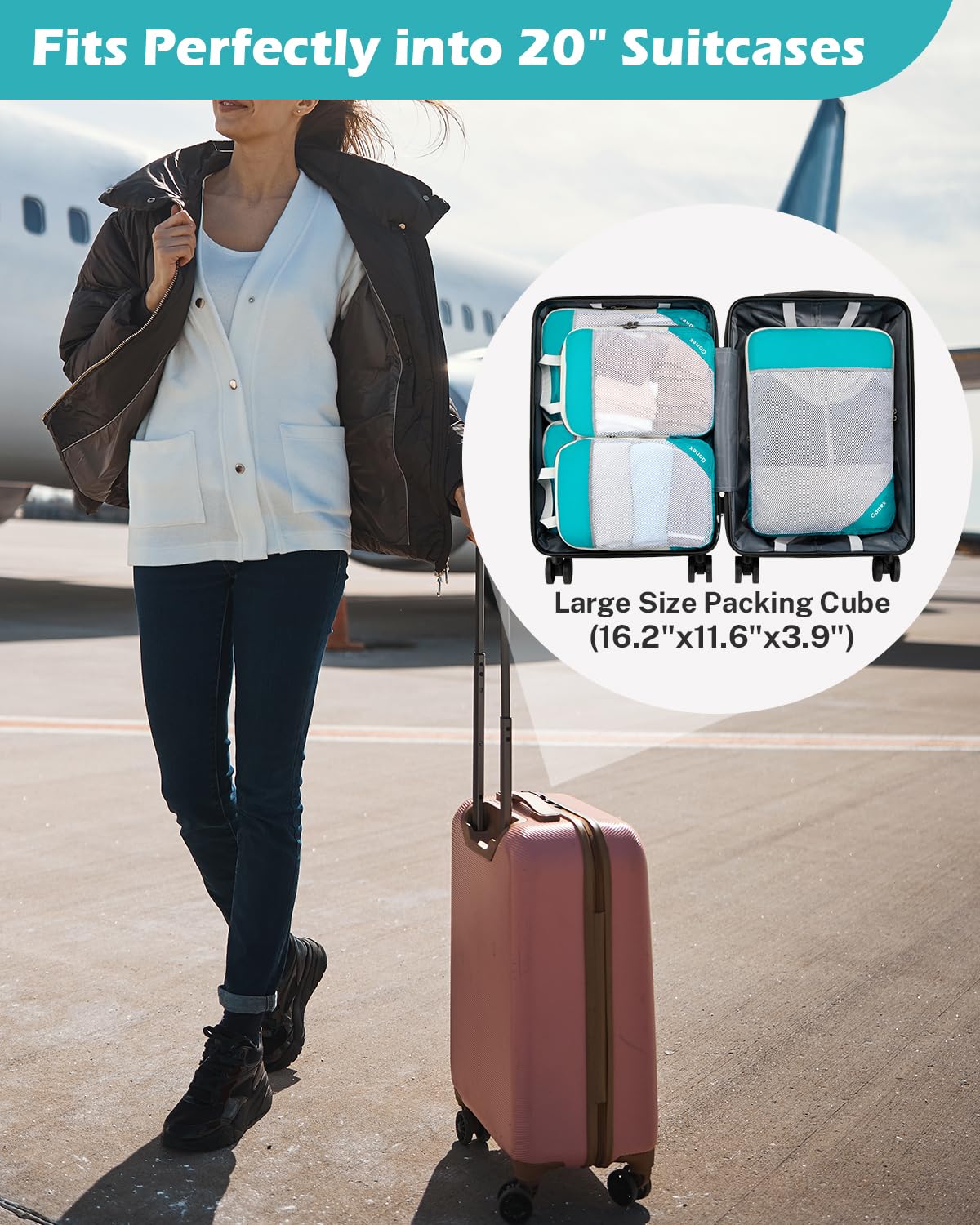 Gonex Compression Packing Cubes Mesh Organizers 1L+2M+2S+Laundry Bag Blue