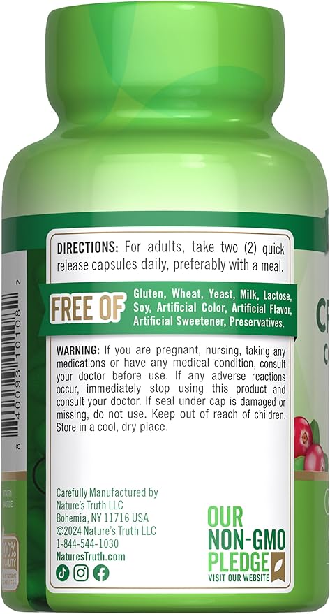 Nature's Truth Cranberry Concentrate Pills 30,000mg | Plus Vitamin C | Triple Strength Support Capsules | Non-GMO & Gluten Free Supplement