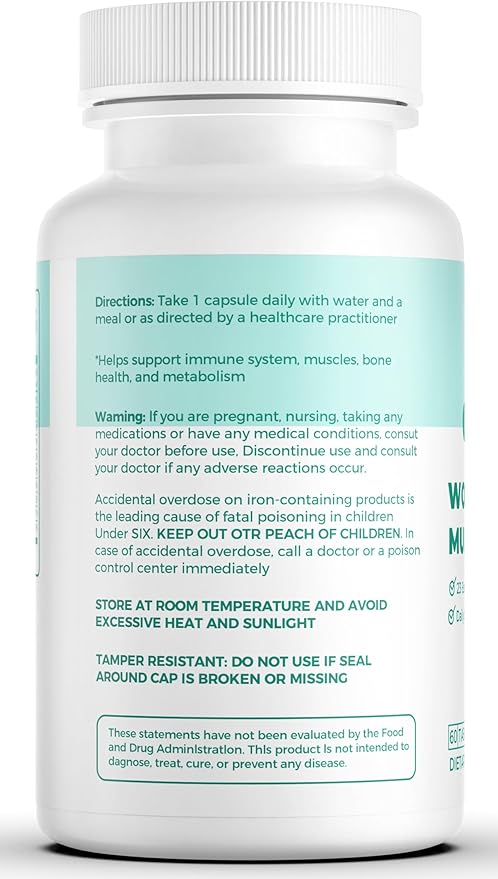 Womens Multivitamin - Essential Nutrients with Iron, Vitamins A, C, D3, K, B6 and B12 Supplements for Women’s Health, Energy Hair Skin & Nails - Daily Multivitamin for Women- 60 Count
