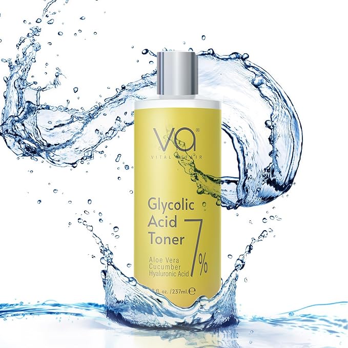Glycolic Acid Toner for Face - Anti Aging, Pore Minimizer for Face, Exfoliating Toner - with Aloe Vera, Cucumber, Hyaluronic Acid - AHA - Alcohol Free - for All Skin Types - by Vital Affair.