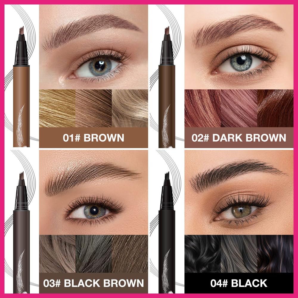 Kaely Microblading Eyebrow Pen with Multiple Fork Tips, Square Brush Magic Eyebrow Contouring Pen Waterproof, 3d Eye Brow Pencils for Women, Create Natural Hair-Like Brows, 102 Dark Brown