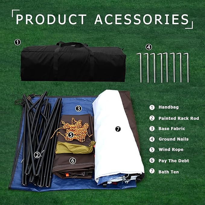 Camping Tent Shower Tent,Outdoor Changing with Built-in Hook,Holds 20 Liters of Water,63 * 63 * 95 Inch,210D Oxford Cloth Waterproof - Portable Toilet Shelter with Carrying Bag for Camping,Beach