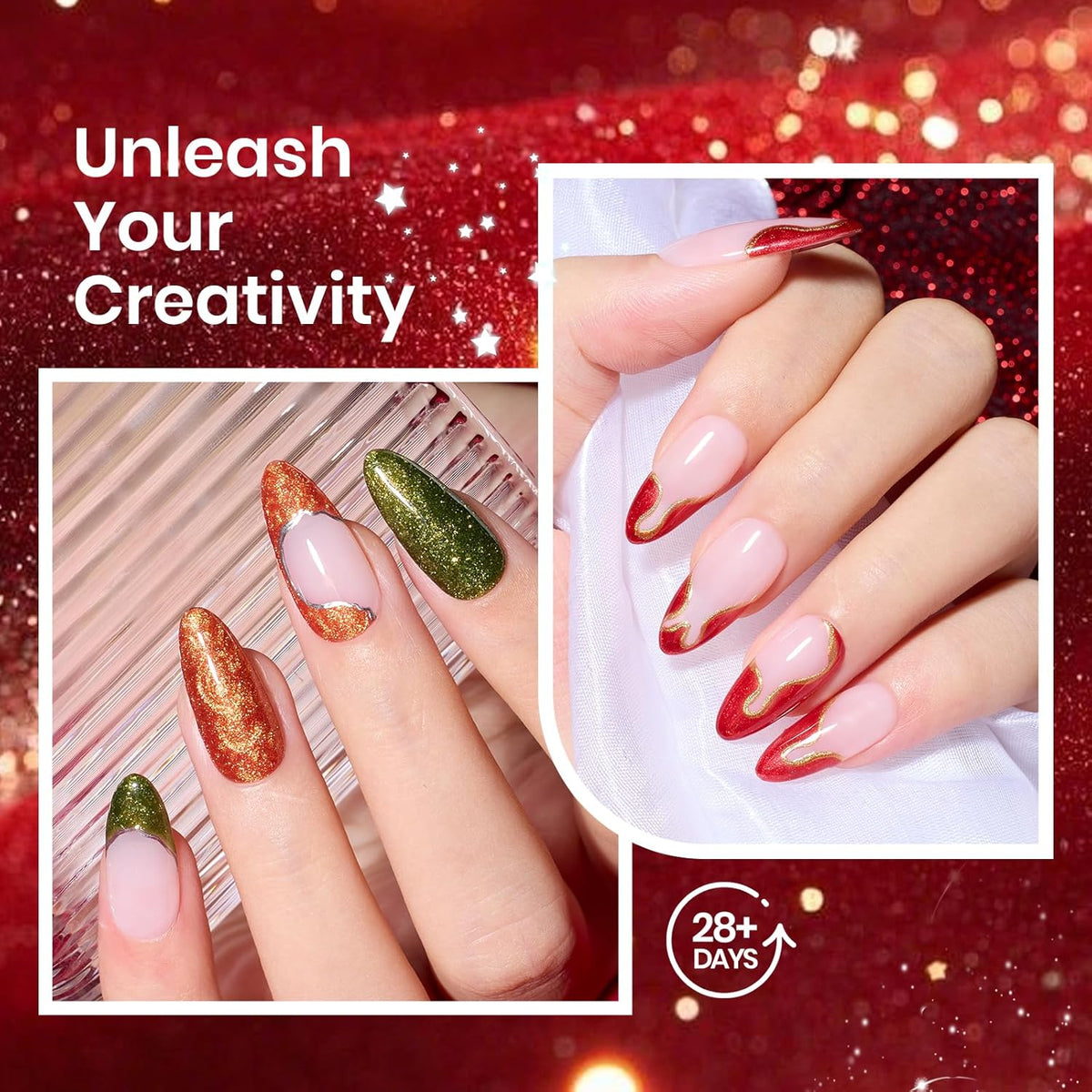 beetles Glitter Gel Nail Polish Set, 6 Colors Glitter Brown Orange Red Green Colors Christmas Nail Drawing Swirl Shell Thread Effect Gel Polish Kit Soak Off Led Nail Gel Polish DIY Mani Gifts