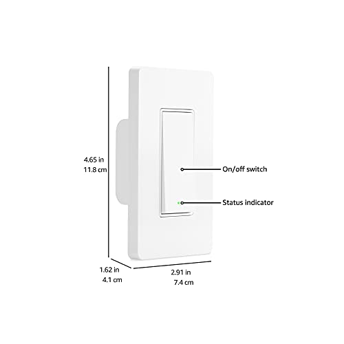 Amazon Basics Smart Switch, Single Pole, Works with Alexa Only, 2.4 GHz Wi-Fi, No Hub Required, White