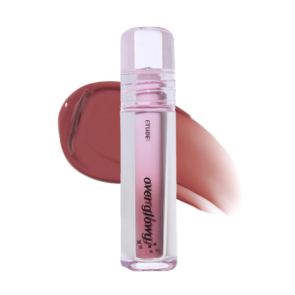 ETUDE Over Glowy Lip Stain Tint Buddy Beige, 0.1 oz (3 g), Lip Tint, Lipstick, Glossy Finish, Highly Moisturizing, Melotint, Plush, Glossy, Volume, Vegan Certified