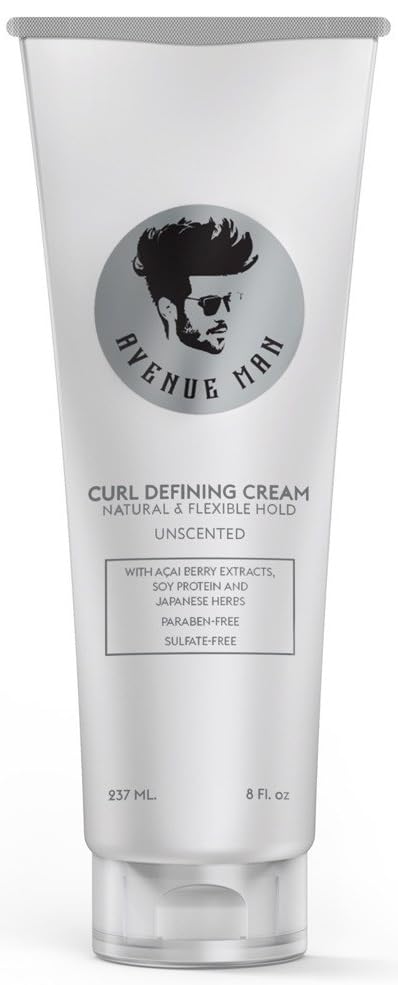 Avenue Man Curl Defining Cream - Unscented Hold Forming Curl Cream for Men with Keratin, Acai & Herbal Extracts - Frizz Control, Humidity Resistant, Lightweight Texture - Curly Hair Products for Men