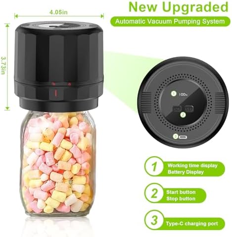 M11 Electric Mason Jar Vacuum Sealer Kit - with Wide and Regular Mouth Mason Lids, Jar Vacuum Sealer for Canning Jars, Vacuum Sealing Machine for Food Storage Black
