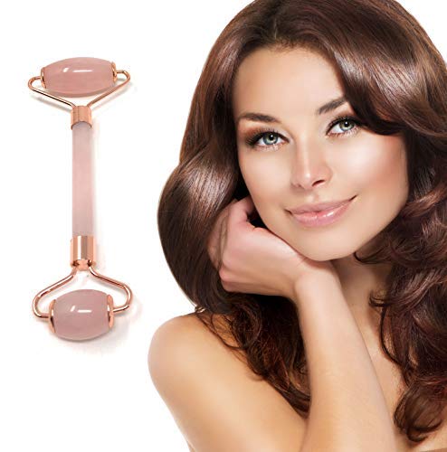 Jade Roller For Face - Authentic Rose Quartz Facial Rollers for Women, Pink Jade Roller and Gua Sha Set Face Roller Skin Care Reduce Wrinkles, Anti-Aging, Dark Circles + Eye Puffiness Valentines Gifts