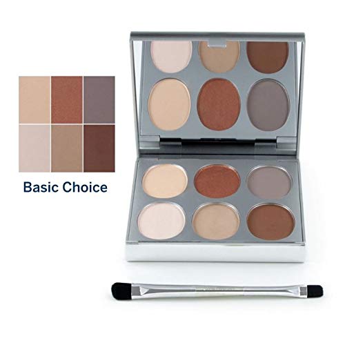 Jerome Alexander New Again Eyeshadow Palette & Brush, 6 Buildable & Blendable Micronized Powder Shades (Basic Choice)