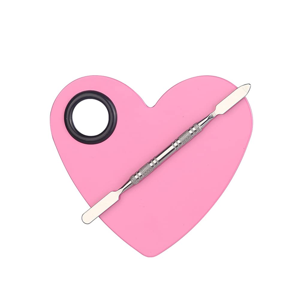 1 Set Heart Stainless Steel Cosmetic Makeup Palette with Spatula Cosmetic Artist Palette Mixing Palette with Spatula Nail Art Eye Shadow Lipsticks Mixing Makeup Tools, Pink