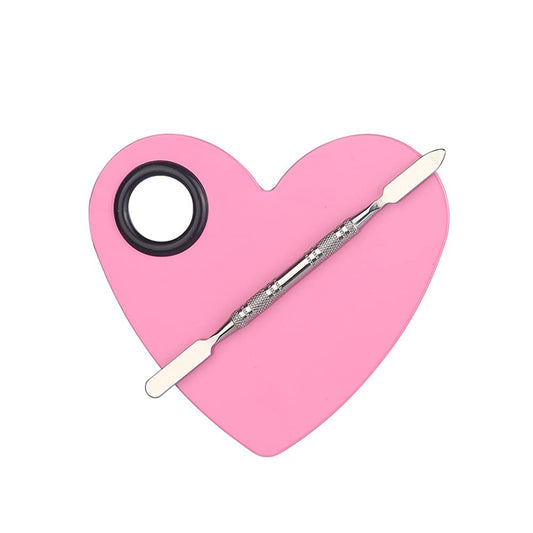 1 Set Heart Stainless Steel Cosmetic Makeup Palette with Spatula Cosmetic Artist Palette Mixing Palette with Spatula Nail Art Eye Shadow Lipsticks Mixing Makeup Tools, Pink