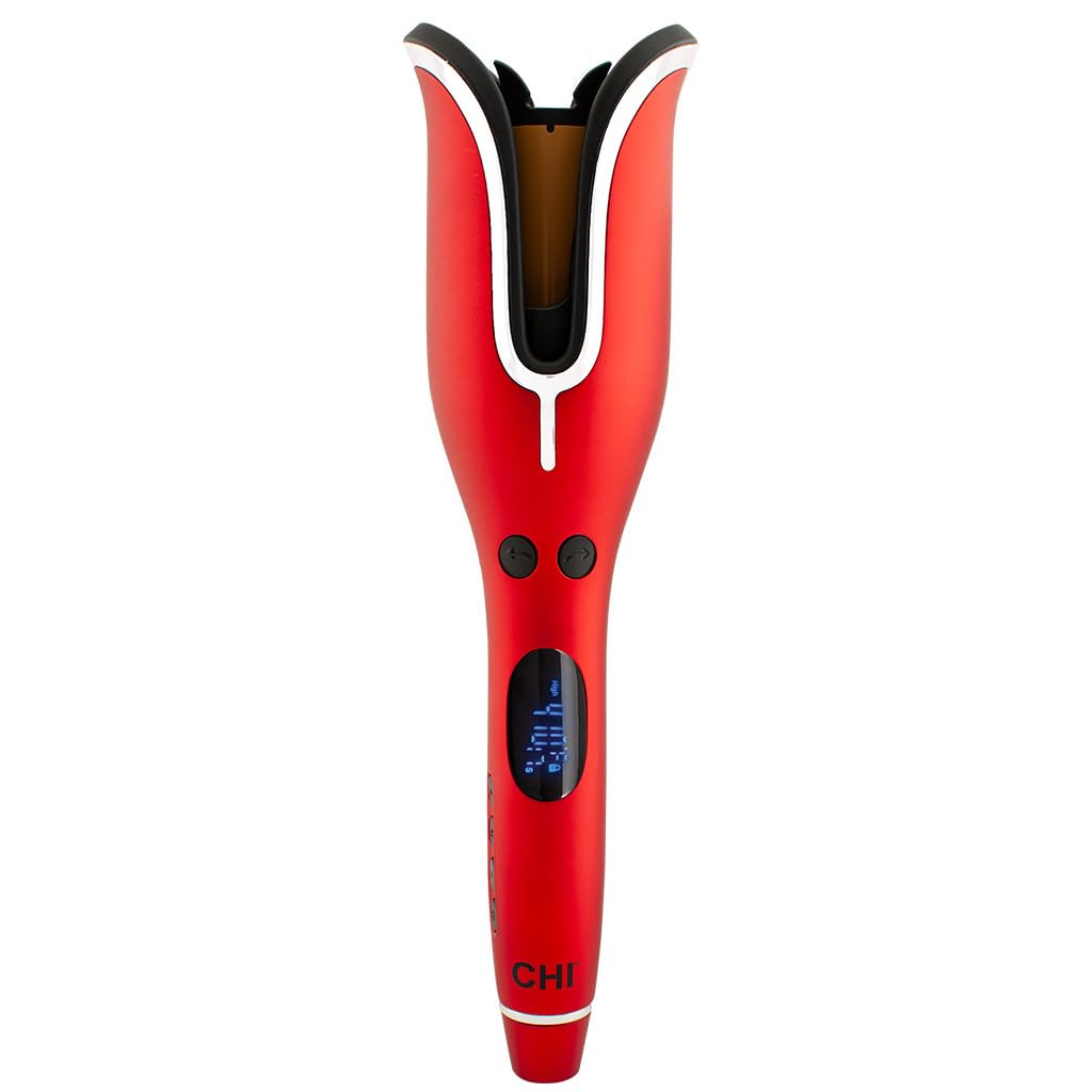 CHI Spin N Curl, Curling Iron For Healthy & Shiny Effortless Curls & Waves, Provides Preset Temperature Settings For Each Hair Texture, Ruby Red