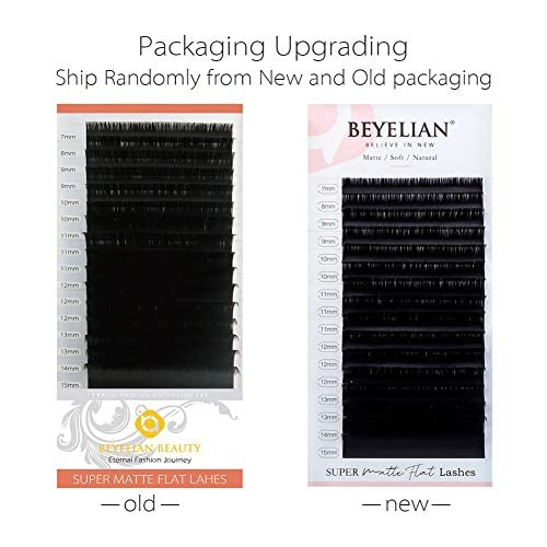 BEYELIAN Flat Eyelash Extension, Ellipse Lash Extensions 0.15/0.20 C/D Curl 7-15mm 16 Rows Matte Black Eyelash Extension Supplies Classic Lash Extensions Individual Eyelashes Salon Use