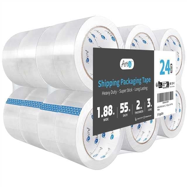 Art3d 24 Rolls Carton Sealing Tape Heavy Duty, 1.88" x 55 yds, 2 mil Thick