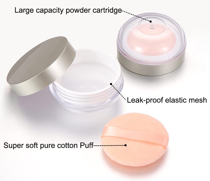 AKOAK Capacity 20 ml(0.67 oz) Empty Reusable Plastic Loose Powder Compact Container DIY Makeup Powder Case with Powder Puff and Elasticated Net Sifter Green