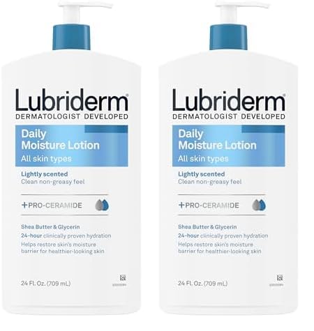 Lubriderm Daily Moisture Lotion + Pro-Ceramide with Shea Butter & Glycerin Helps Moisturize Dry Skin, Hydrating Face, Hand & Body Lotion is Lightly Scented & Non-Greasy, 24 fl. oz (Pack of 2)