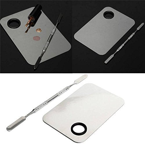 Onwon Stainless Steel Professional Pro Lady Cosmetic Makeup Palette Nail Eye Shadow Mixing Makeup Palette with Spatula Tool(150x100MM)