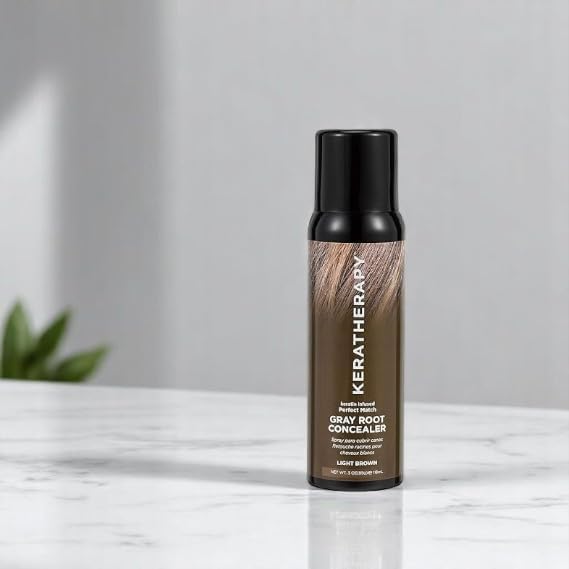Keratherapy Keratin Infused Perfect Match Gray Root Concealer Spray, Light Brown, 3 oz, 118ml - Root Cover Up Spray to Hide Gray Roots - Keratin Therapy Hair Darkening & Temporary Scalp Concealer