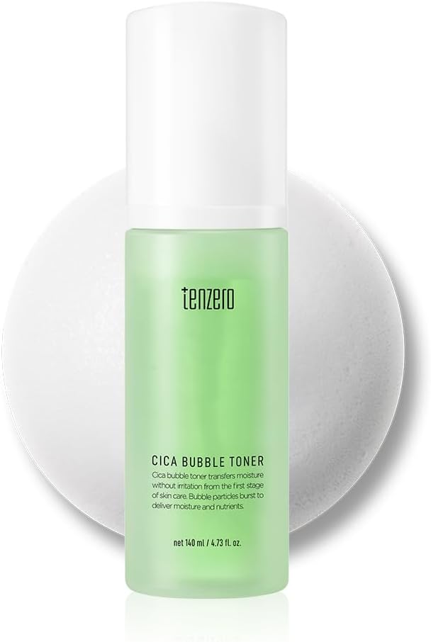 TENZERO CICA Bubble Toner, 4.73 fl oz/140ml, Hydrating & Soothing Centella Toner for Face, Barrier Repair, Korean Bubble Skincare