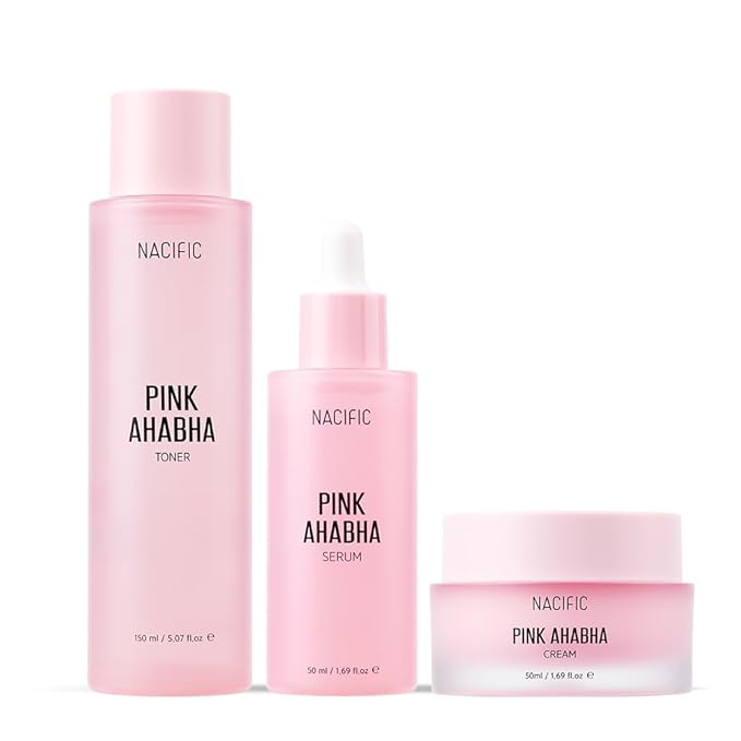 NACIFIC Pink AhaBha Triple Set (Toner 150ml, Serum 50ml, Cream 50ml) AHA, BHA, Watermelon extract Glow Moristurizing Hyaluronic Acid