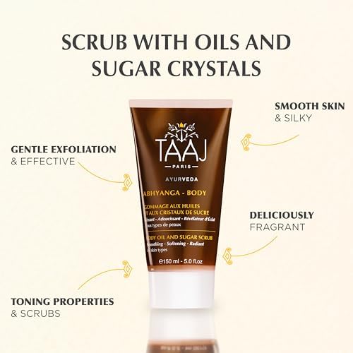 | Face & Body Scrub with Oils & Sugar Crystals | Gentle Exfoliation & Cleansing | Smooths, Softens & Boosts Radiance | Ayurvedic-Inspired Skincare | Nourishing oils | 87% natural| 5.1 fl oz