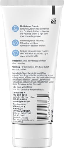 Neutrogena Fragrance Free Daily Facial Moisturizer, Face & Neck Moisturizer for Sensitive Skin with Vitamin B3, Pro-Vitamin B5 & Vitamin E Supports Skin's Dynamic Barrier, 3.4 fl. oz, Pack of 3