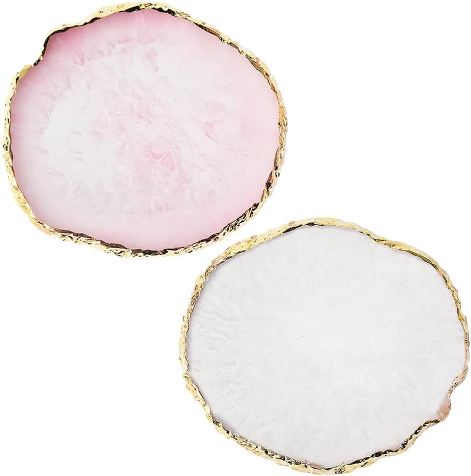 Resin Nail Art Palette, Nail Art Painting Mixed Color Palette Gold Edge Nail Gel Color Makeup Display Board (Pink+White)