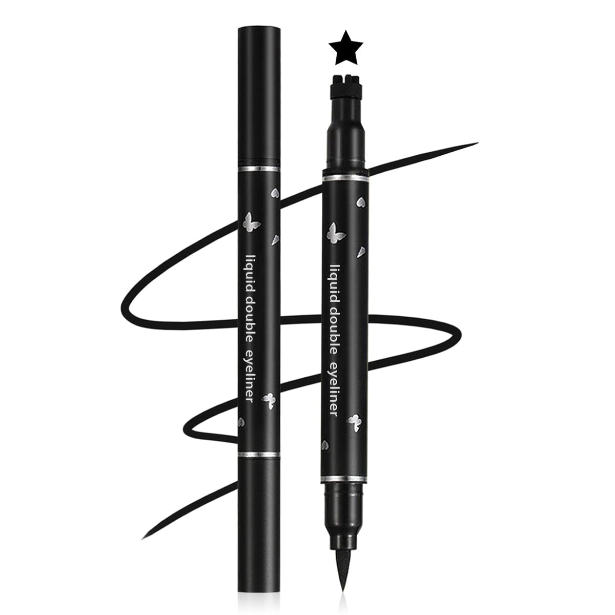 Double-headed Eyeliner Stamp Pencil Black Liquid Winged Eyeliner Stamp Pen Waterproof Smudgeproof Eye Liner Stamp for Eye Makeup(04 Star)