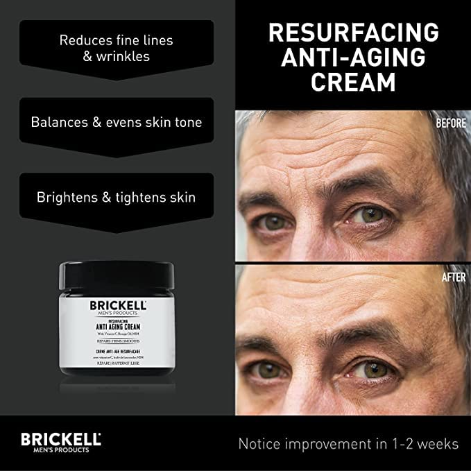 Brickell Men's Products Resurfacing Anti-Aging Face Cream For Men, Natural and Organic Face Moisturizer, Vitamin C Cream For Wrinkles, 2 Ounce, Scented