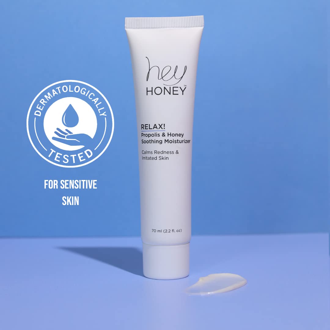 Hey Honey Skincare Relax, Instant Rosacea Treatment & Face Redness Relief - Dermatologically Tested Calming Moisturizer for Sensitive Skin Oil- Free with Honey & Propolis Anti-Aging Benefits | 2.2 Oz