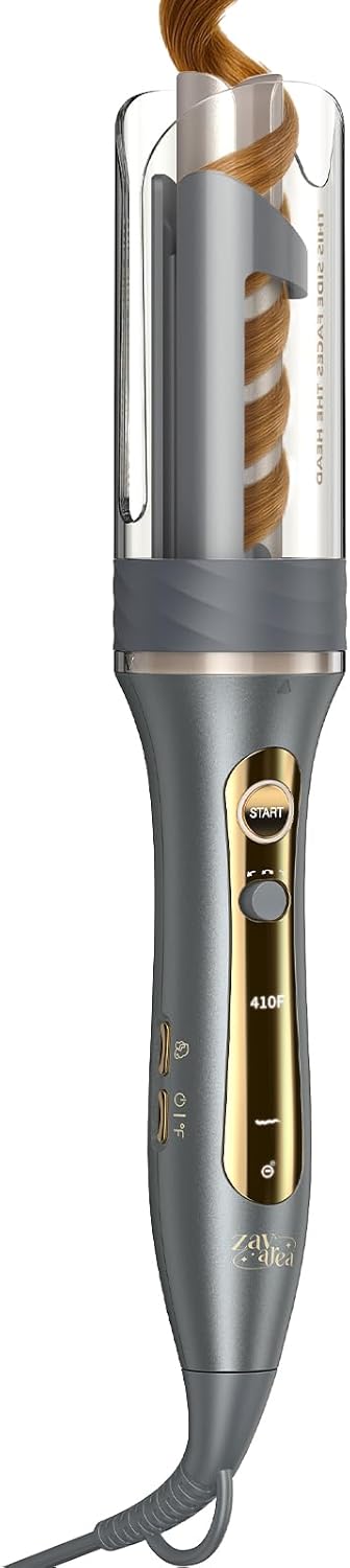 Zavarea Automatic Curling Iron, 1 Inch Hair Curler with 5 Temperatures, 3-Ways Rotation & 3-Styling Modes, Anti-Scald & Tangle-Free Self Rotating Curling Wand, Makes Hair Smoother & Shiner (Gray)
