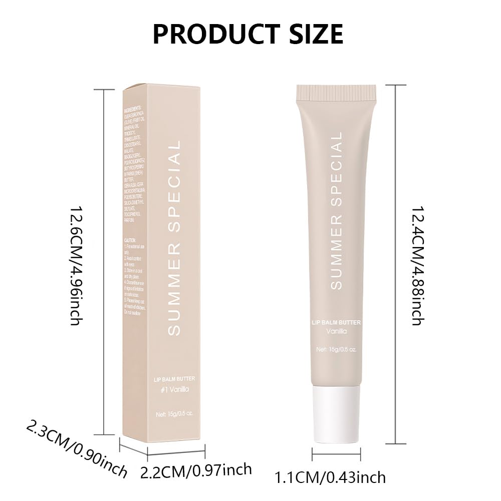 Summer Ultra-Hydrating Lip Butter Balm – Natural Vegan Lip Balm for Instant Moisture, Shine & Hydration – Sheer-Tinted, Soothes & Softens Dry Lips,Bálsamo labial hidratante #1 Vanilla 0.5 Fl Oz