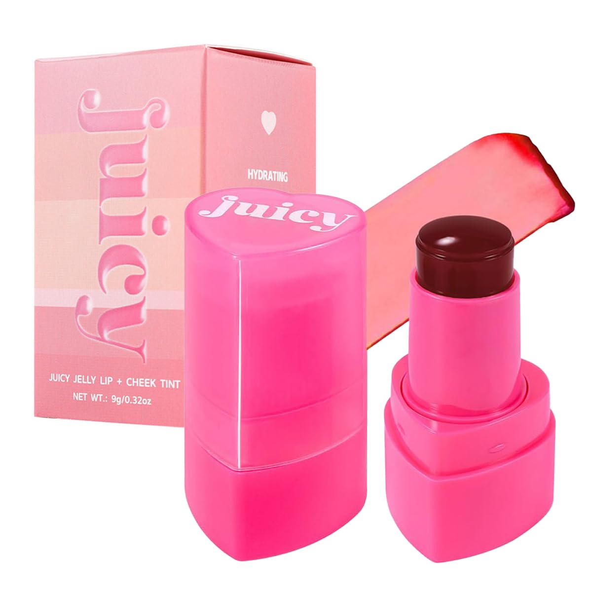 Cooling Water Jelly Tint Stick，Multi-Use Juicy Love Blush, 3-In-1cheek Blush & Eyeshadow & Lip Tinted Long-Lasting Moisture Stick，Bouncy Jelly Texture，Creates A Moist Watercolor Effect (#04, 0.32oz)