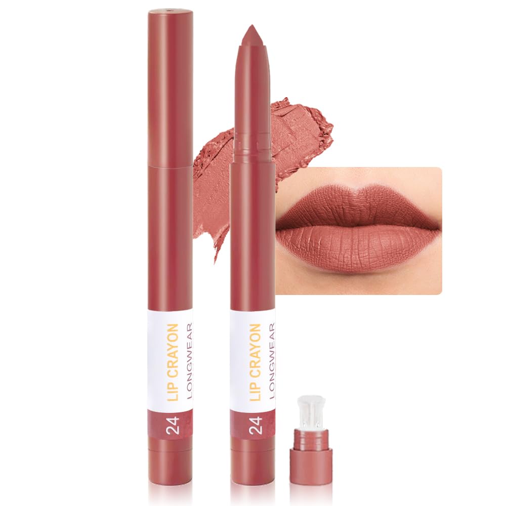 BINGBRUSH Lip Crayons Matte Longwear Lipstick Pack Set,Moisture Smooth Lipliner With Built-in Sharpener Ultimate Super Stay Ink Lip Crayon for Makeup,Waterproof Velvet Lipgloss Lip Stain(24Indian Red)