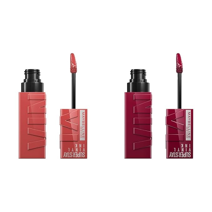 MAYBELLINE Super Stay Vinyl Ink Longwear No-Budge Liquid Lipcolor Peachy Nude and Berry Burgundy, 0.14 fl oz Each, 2 Count