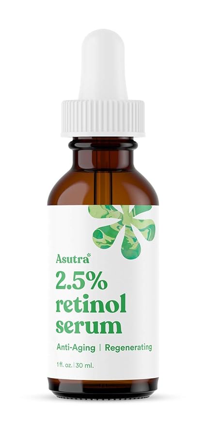 ASUTRA 2.5% Retinol Serum, 1 fl oz - Hyaluronic Acid, Vitamin E, Wheat Germ, Aloe, & Jojoba Oil, Plumping Face Serum