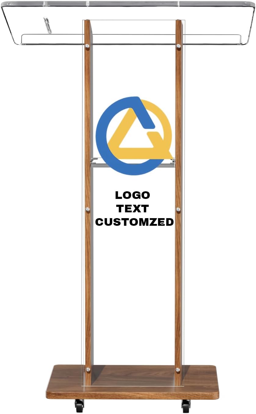 Acrylic Podium Stand, Ultra Clear 43'' Pulpits for Churches with 15 Color Adjustable, Modern Lectern with Storage Sheld for Church,Conference,Speech, 23.62”x 15.75”X 43.3” (Style 4)