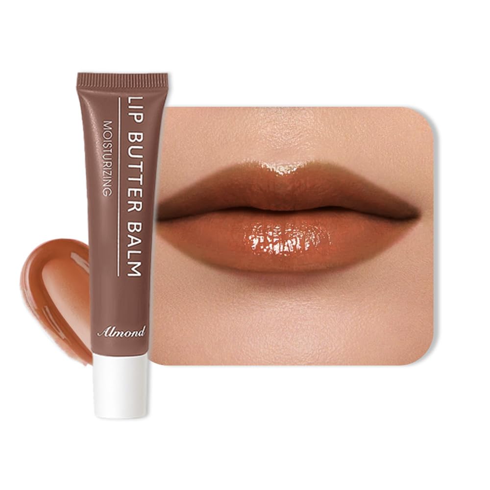 Summer Hydrating Lip Butter Balms Lip Gloss,Natural Vegan Lip Balm Tinted for Instant Moisture,Shine,Hydration Brown-Tinted,Soothes & Softens Dry Lips,Bálsamo labial hidratante 03#Almond (0.5 Fl Oz)