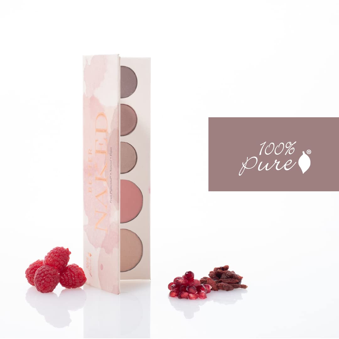 100% PURE Pretty Naked Makeup Palette All in One Compact 3 Eyeshadow, Blush, Face Highlighter, Fruit Pigmented Natural Nude, Neutral Looks for All Skin Types - Vegan (Soft, Neutral Tones)