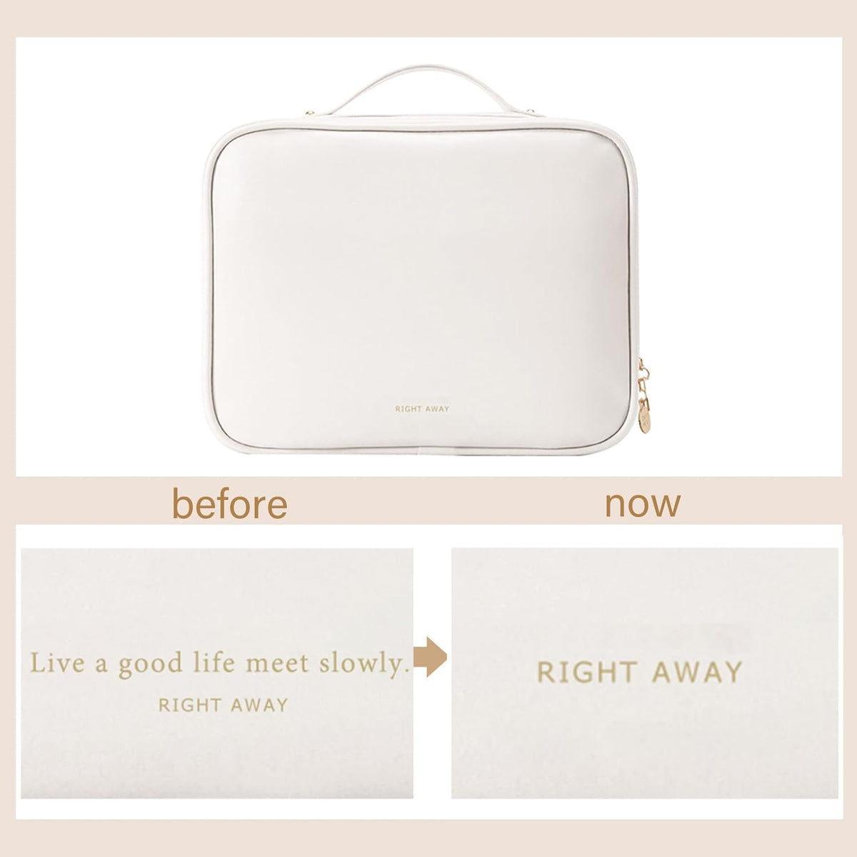 RIGHT AWAY Travel Toiletry Bag for Women,Large Makeup Bag& Cases,Waterproof Cosmetic Organizer Bag with Compartments,Portable Make Up Bag for Travel Size Toiletries,Skincare,Brushes Set,White