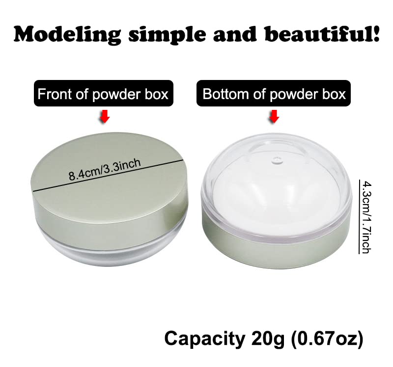 AKOAK Capacity 20 ml(0.67 oz) Empty Reusable Plastic Loose Powder Compact Container DIY Makeup Powder Case with Powder Puff and Elasticated Net Sifter Green