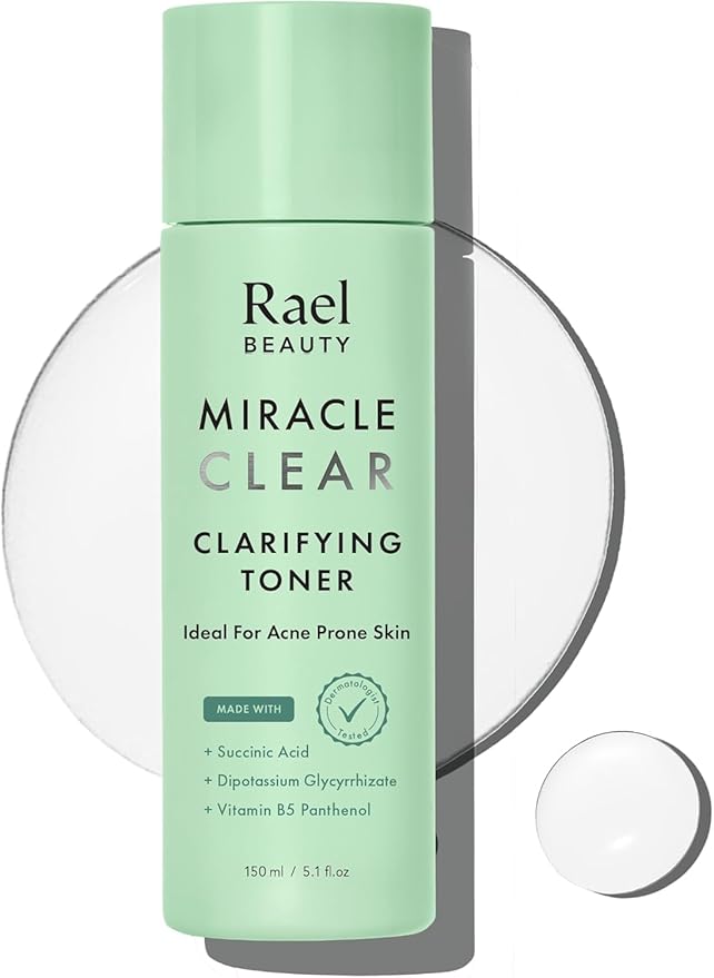 Rael Toner for Face, Miracle Clear – Daily Toner with Succinic Acid, Vitamin B5, Hydration, Korean Skin Care (5.1 oz)