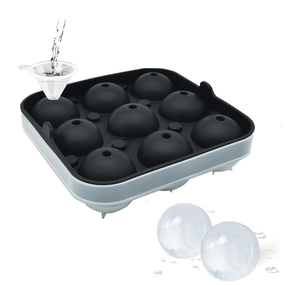 Samuelworld Large Ice Ball Maker with Lid, 12 x 2.5 Inch Ice Balls - Food Grade, Easy To Fill Round Silicone Ice Tray, Perfect Spheres Craft Ice Maker for Whiskey, Cocktails, Gifting - Grey
