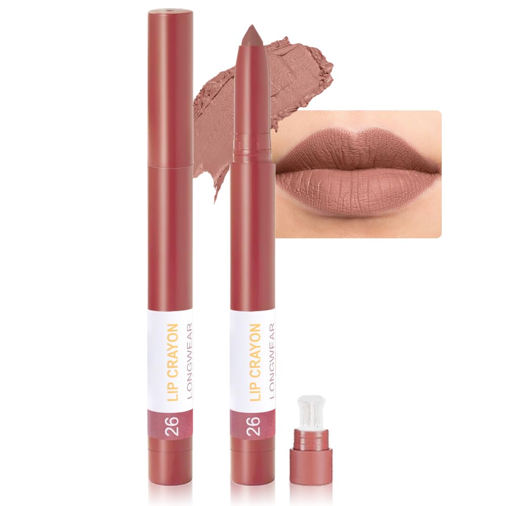 BINGBRUSH Lip Crayons Matte Longwear Lipstick Pack Set,Moisture Smooth Lipliner With Built-in Sharpener Ultimate Super Stay Ink Lip Crayon for Makeup- Waterproof Velvet Lipgloss Lip Stain(26#Salmon)