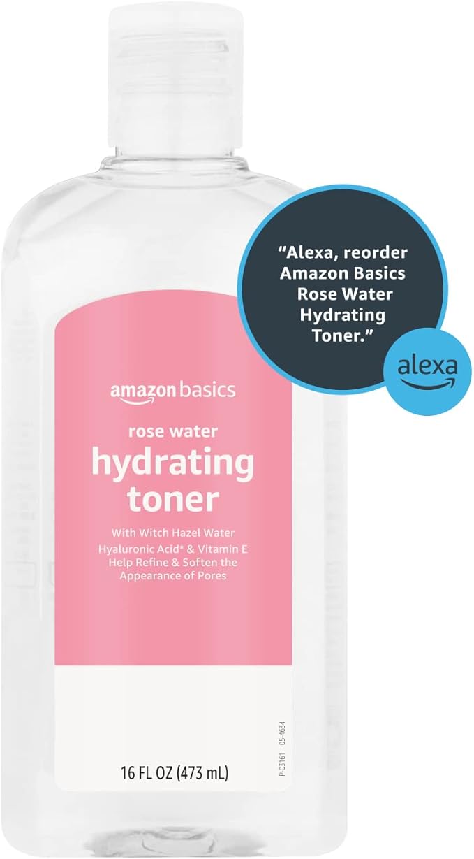 Amazon Basics Rose Water Hydrating Toner, 16 Fluid Ounces, 3-Pack
