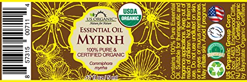US Organic 100% Genuine Myrrh Essential Oil - Sourced from The Horn of Africa, USDA Certified Organic, Extracted by Hydro-Distillation (Myrrh, 5 ml)