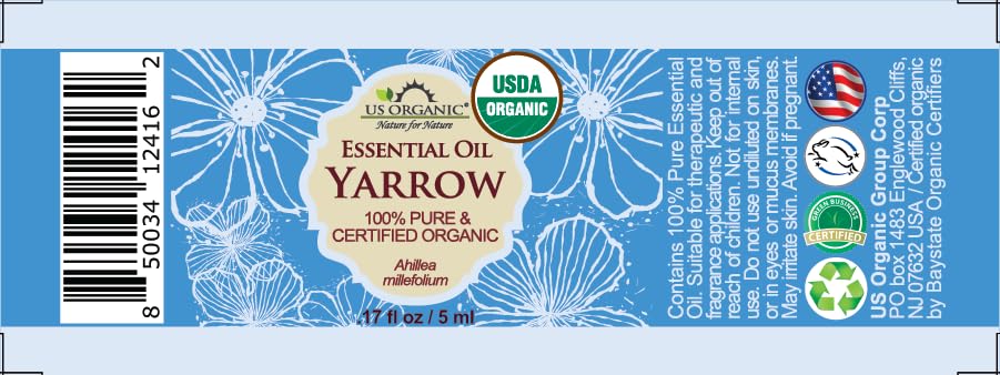 US Organic 100% Pure Yarrow Essential Oil, USDA Certified Organic, Steam Distilled, Achillea Millefolium, Therapeutic Grade, Calming & Soothing, Skin Care & Aromatherapy, Sourced from Bulgaria (5 ml)